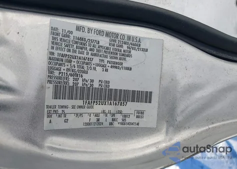 2001 Ford Taurus Lx z USA, uszkodzony, nr VIN 1FAFP52UX1A167857